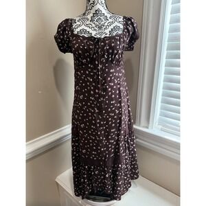 Lola Grace Brown Mauve Floral Midi Dress Puff Sleeve Cottagecore WDR1256A S